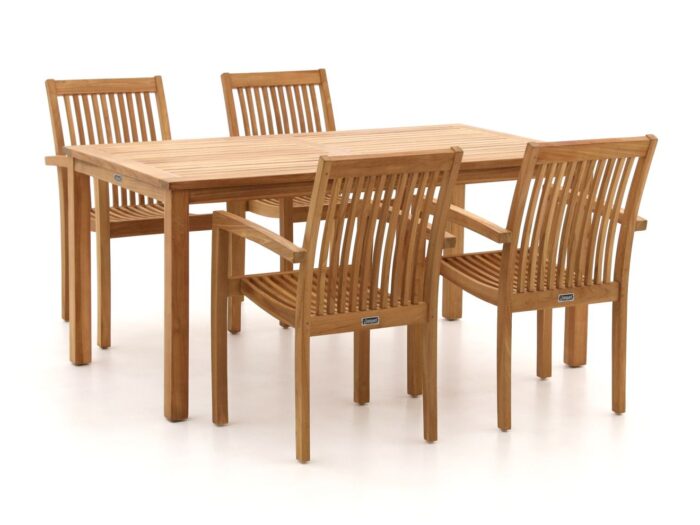Sunyard Furniture + 15% kassakorting | Sunyard Jakarta/Liverpool 160cm dining tuinset 5-delig stapelbaar – Bruin