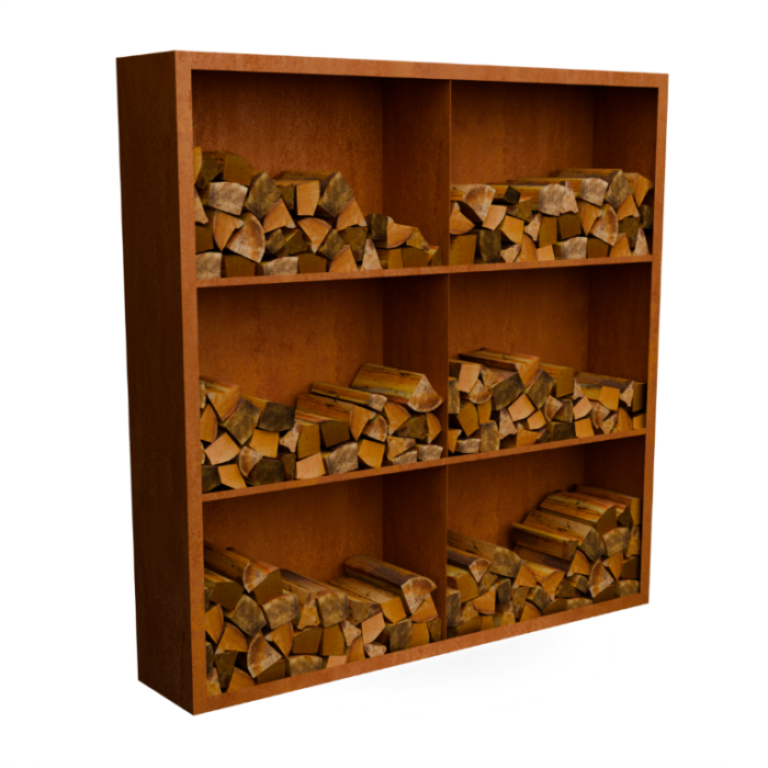 Geroba Egura cortenstaal Houtopslag 6 vakken met achterwand L200 x B38,5 x H200 cm – bruin