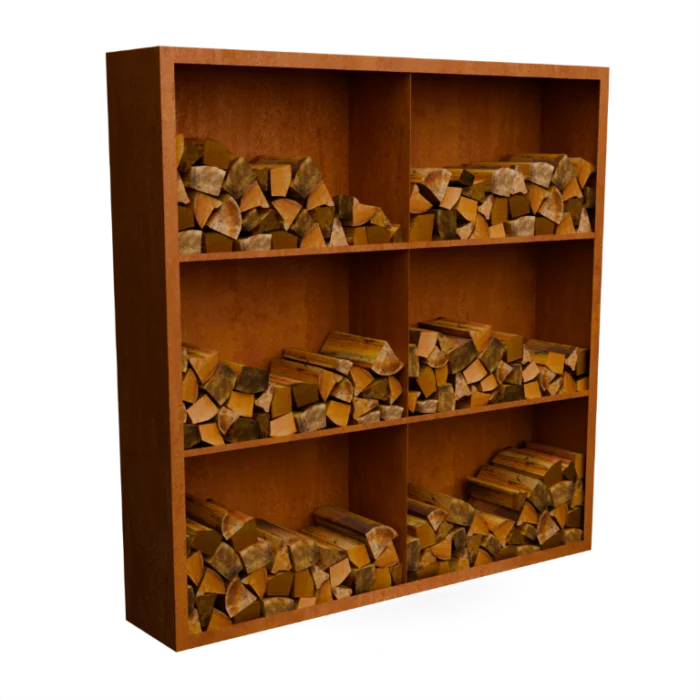 Geroba Egura cortenstaal Houtopslag 6 vakken met achterwand L200 x B38,5 x H200 cm - bruin