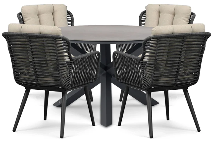 Coco Custa/Xento 120 cm dining tuinset 5-delig - Grijs-antraciet