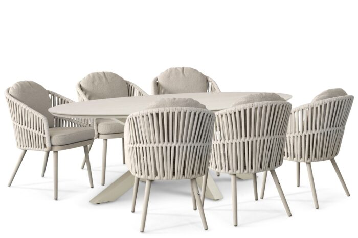 Santika Furniture Marani/Lunea 240×120 cm dining tuinset 7-delig – Zand/Beige