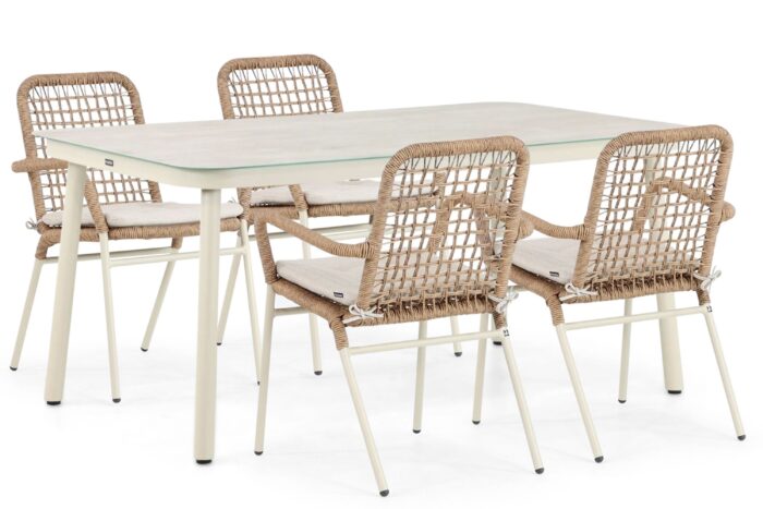 De Laan Projects Lifestyle Catalone/Tavano 160 cm dining tuinset 5-delig – Taupe-naturel-bruin