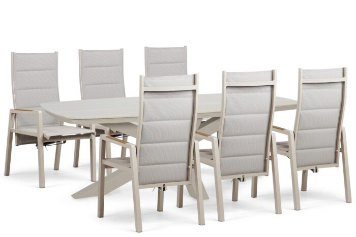Lifestyle Garden Furniture Essence/Belluno 220×100 cm dining tuinset 7-delig – Taupe-naturel-bruin