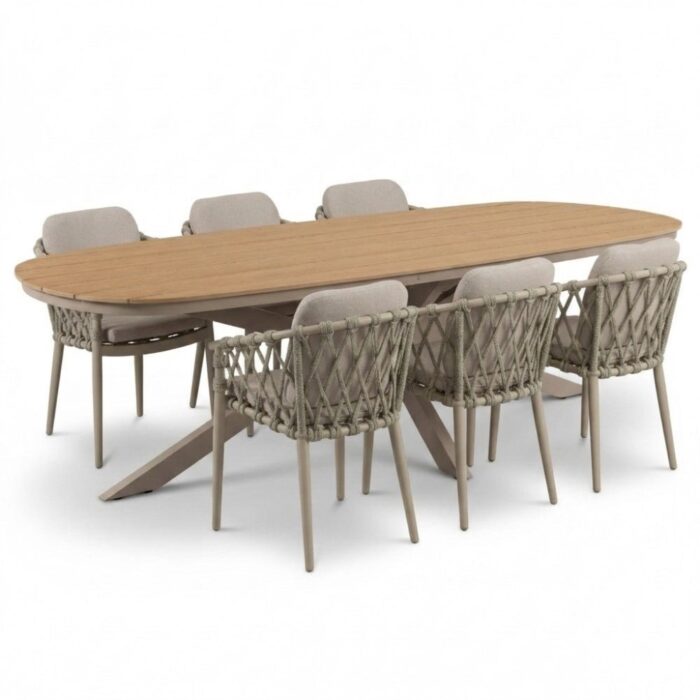 LUX outdoor living Texas/Cleveland beige dining tuinset | 6 personen | polywood + aluminium | 260cm Deens ovaal