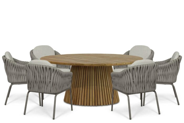 Santika Furniture Amadora/Fungo 180 cm dining tuinset 7-delig – Taupe-naturel-bruin