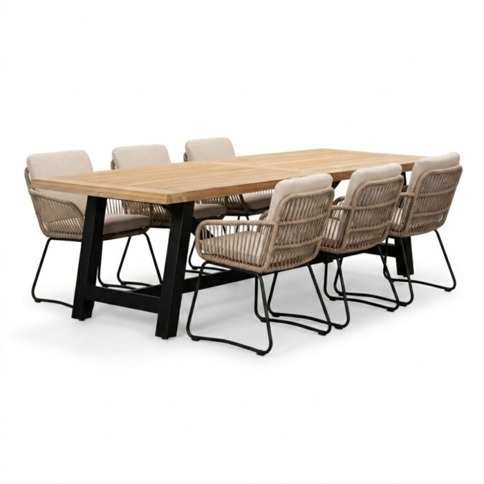 LUX outdoor living James/Harper Sahara Dust dining tuinset | 6 personen | teakhout + touw | 260cm – Natural Teak