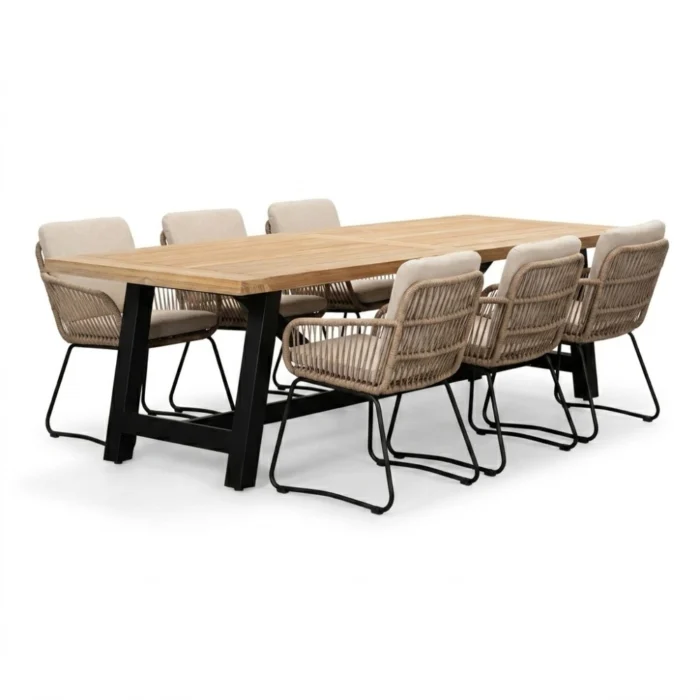LUX outdoor living James/Harper Sahara Dust dining tuinset | 6 personen | teakhout + touw | 260cm - Natural Teak