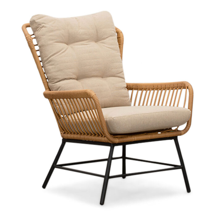 BUITEN living Dex loungestoel tuin | wicker + aluminium | Bamboo taupe – Taupe – Naturel – Bruin