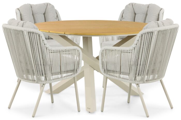 Santika Furniture Nanda/Ancona 125 cm dining tuinset 5-delig – Taupe-naturel-bruin