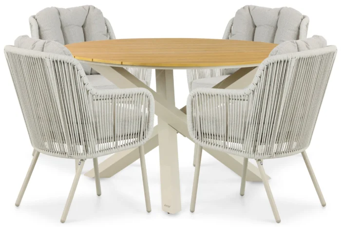 Santika Furniture Nanda/Ancona 125 cm dining tuinset 5-delig - Taupe-naturel-bruin