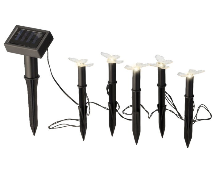 Lumineo Solar stekers 5 stuks bloem/vlinder/bij 3ass – zwart