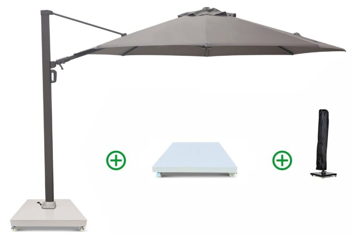 Camello Luna zweefparasol 3.5m S2 Excellent (incl. voet en hoes) – Taupe-naturel-bruin