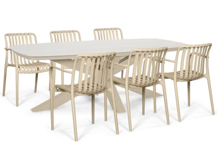 Domani Furniture Alba/Belluno 220×100 cm dining tuinset 7-delig – Zand/Beige