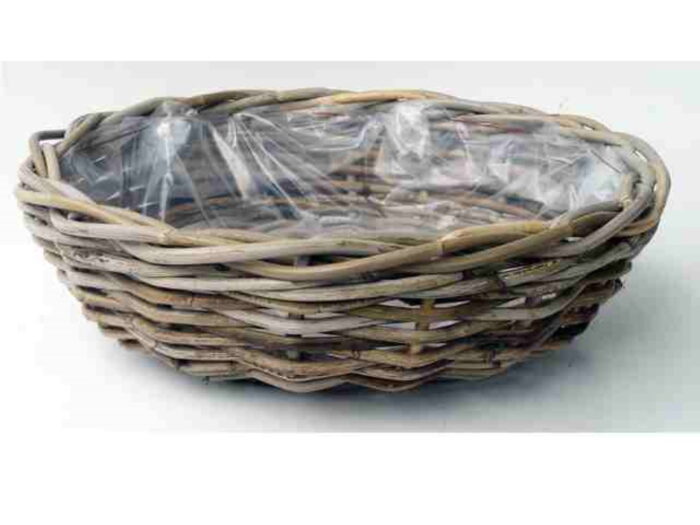 Van der leeden Bloempot Schaal Rotan Antique Grey D41H12 cm – grijs