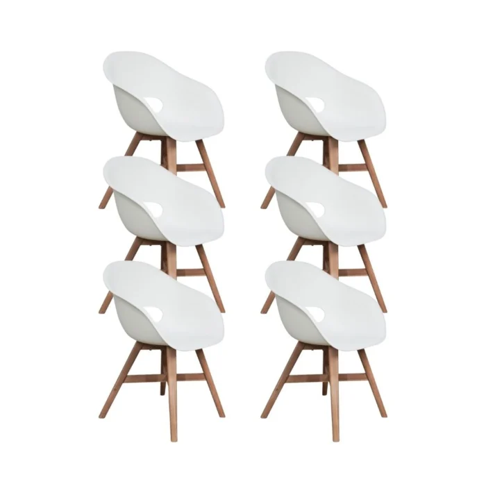 BUITEN living Karlstad dining tuinstoel set van 6 | kunststof + hardhout | wit
