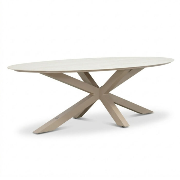 LUX outdoor living Calma low dining tuintafel 6 personen | sintered stone + aluminium | Marble Latte | 240cm ovaal – Grijs