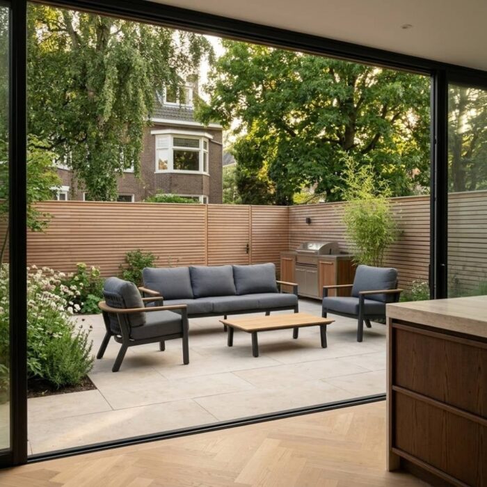 LUX outdoor living Montana stoel-bank loungeset 5 personen incl. tafel | aluminium + teak | antraciet | 4-delig