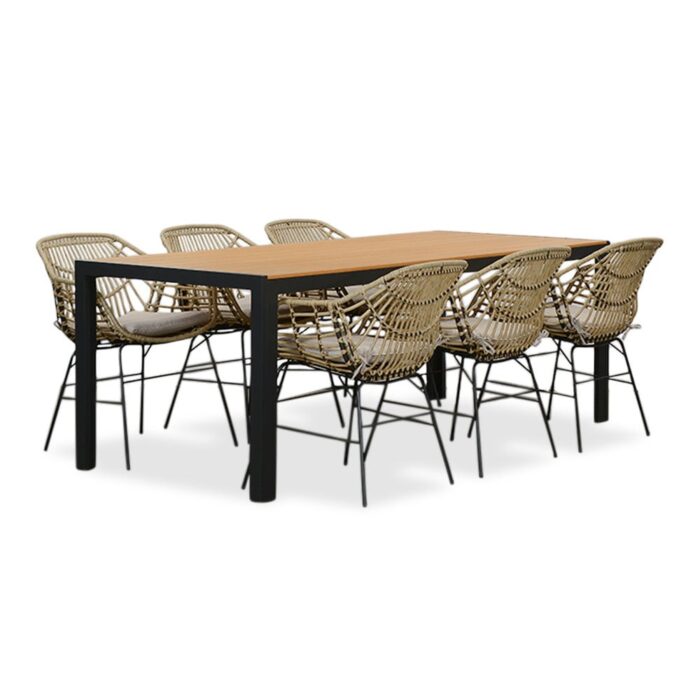 LUX outdoor living Manchester Natural/Charlotte dining tuinset | 6 personen | polywood + wicker | 205cm