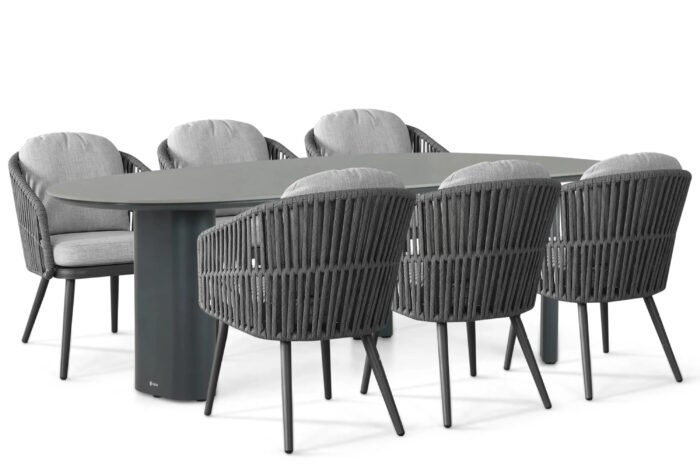 Santika Furniture Marani/Weave 240×120 cm dining tuinset 9-delig – Grijs-antraciet
