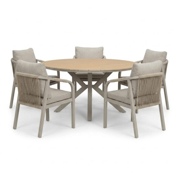LUX outdoor living Calgary beige dining tuinset | 5 personen | polywood + touw | 144cm rond