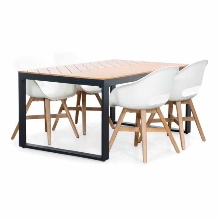 LUX outdoor living Kampa Natural/Karlstad wit dining tuinset | 4 personen | polywood + kunststof | 160cm – Taupe – Naturel – Bruin, Wit