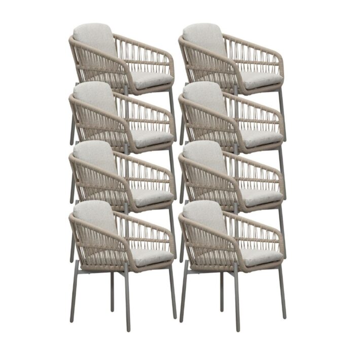 LUX outdoor living Rico dining tuinstoel set van 8 | aluminium + touw | zand
