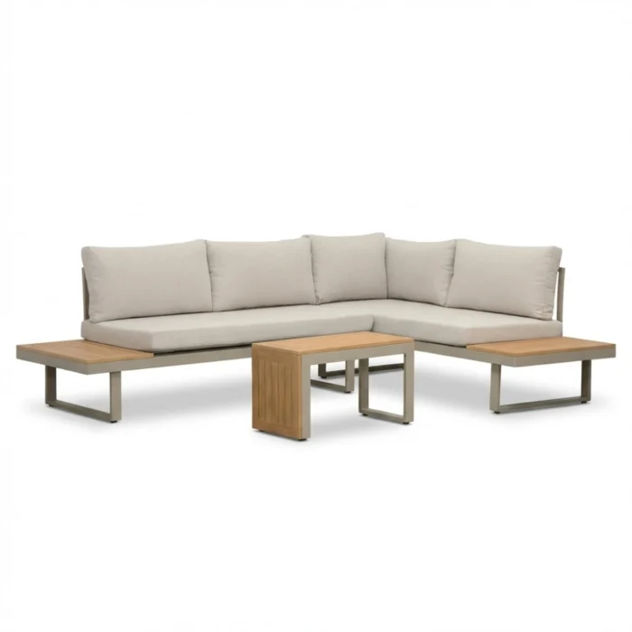 LUX outdoor living Melbourne chaise longue balkon loungeset 4 personen | aluminium + polywood | beige | 3-delig 250x175cm