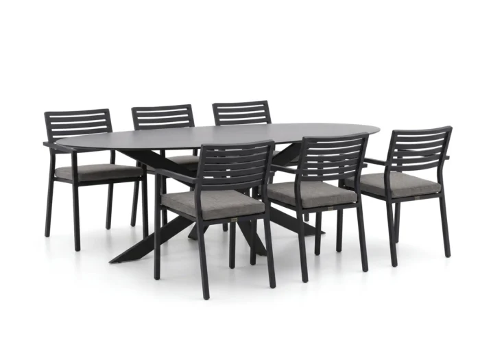 Bellagio tuinmeubelen Rumo/Furato ellips 200cm dining tuinset 7-delig stapelbaar