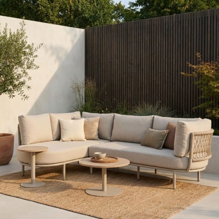 BUITEN living Capri organische hoek loungeset 4 personen | aluminium + touw | beige | 4-delig 265x163cm