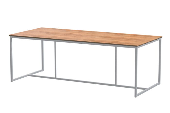 4so Quatro tafelframe Frost Grey met tafelblad Teak 220 x 95 cm – bruin