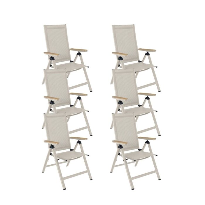 LUX outdoor living Norali dining tuinstoel verstelbaar set van 6 | textileen + aluminium | beige