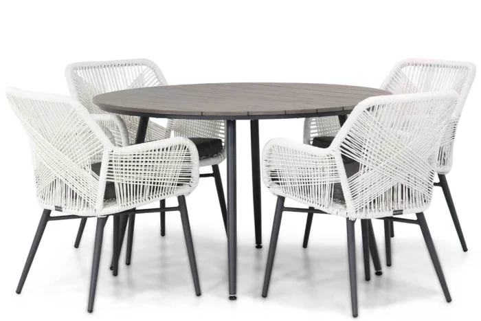 Lifestyle Garden Furniture Advance/Matale 125 cm rond dining tuinset 5-delig - Wit