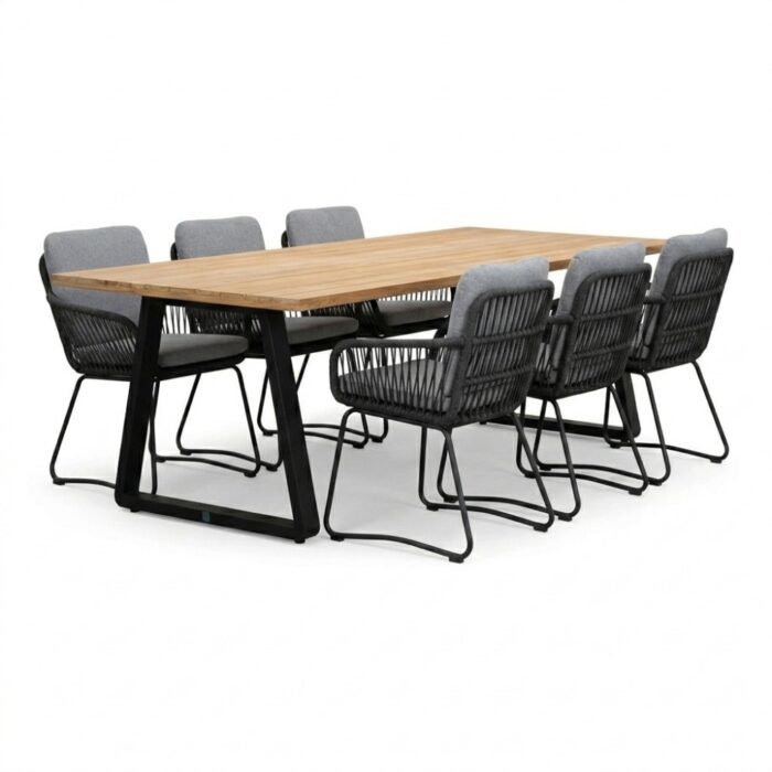 LUX outdoor living Elena/Harper Stone Grey dining tuinset | 6 personen | teakhout + touw | 240cm – Natural Teak