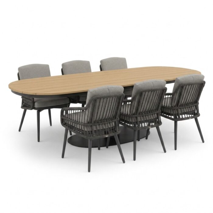 LUX outdoor living Panama antraciet/Alicante antraciet dining tuinset | 6 personen | polywood + wicker | 260cm