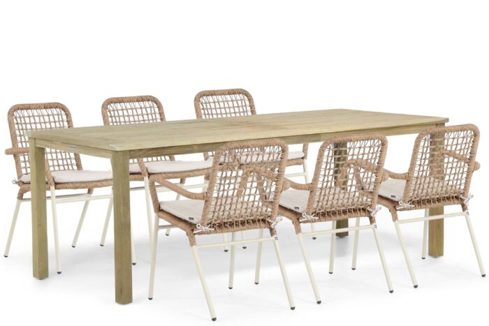 De Laan Projects Laan Catalone/Weston 210 cm dining tuinset 7-delig – Taupe-naturel-bruin