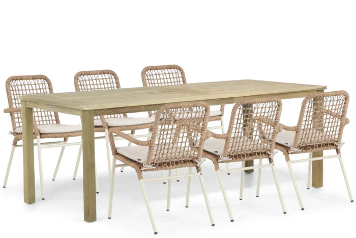 De Laan Projects Laan Catalone/Weston 210 cm dining tuinset 7-delig - Taupe-naturel-bruin