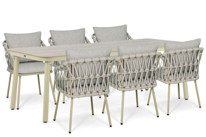 Coco Oliva/Tavano 220×90 cm dining tuinset 7-delig – Zand/Beige