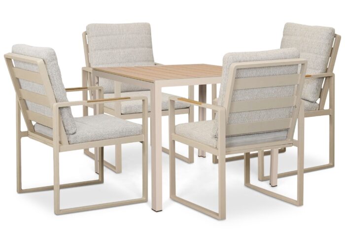 Lifestyle Garden Furniture Alessio/Creta 90×90 cm dining tuinset 5-delig – Taupe-naturel-bruin