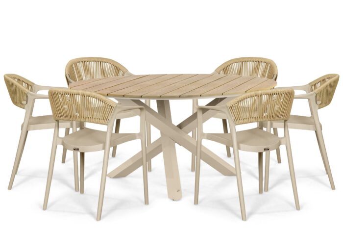 Domani Furniture Toscano/Ancona 150 cm dining tuinset 7-delig – Taupe-naturel-bruin