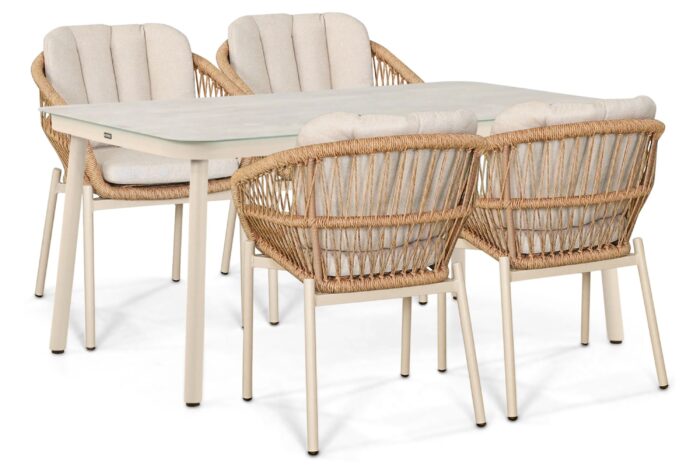 De Laan Projects Laan Malaga/Tavano 160×90 cm dining tuinset 5-delig – Taupe-naturel-bruin