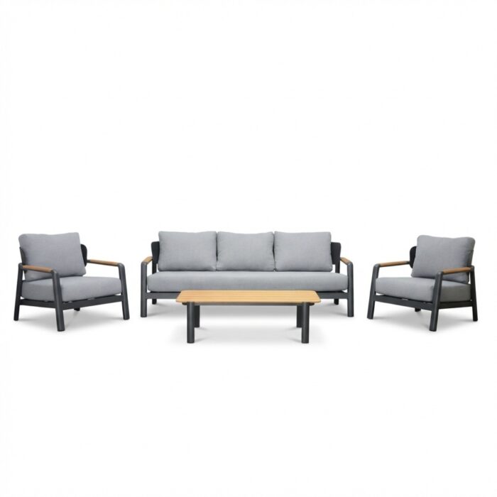 LUX outdoor living Marbella stoel-bank loungeset 5 personen | aluminium + teak | antraciet | 4-delig