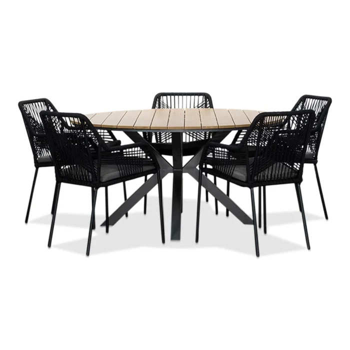 LUX outdoor living Cervo/Seville zwart dining tuinset | 5 personen | polywood | 144cm rond