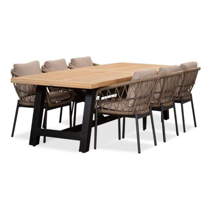 LUX outdoor living James/Dakota beige/antraciet dining tuinset | 6 personen | teakhout + touw | 260cm – Zand