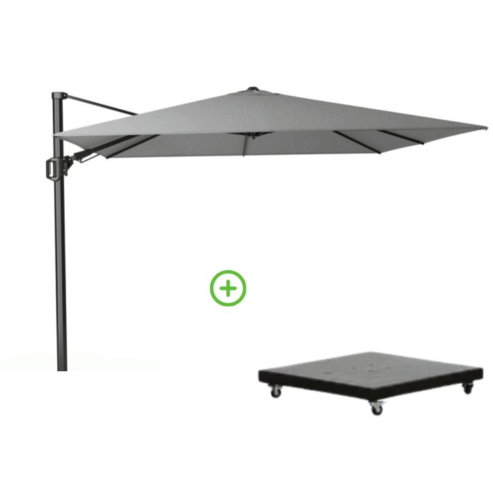 Platinum Challenger T² zweefparasol premium doek | 300x300cm met Monza parasolvoet 90kg | Manhattan – Grijs