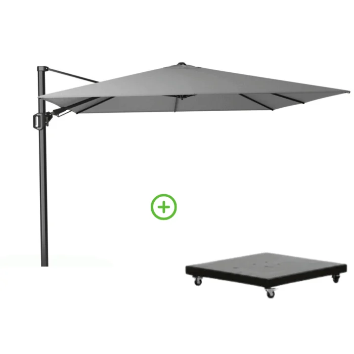 Platinum Challenger T² zweefparasol premium doek | 300x300cm met Monza parasolvoet 90kg | Manhattan - Grijs