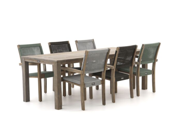 ROUGH Furniture ROUGH-L Rope/ROUGH-S 220cm dining tuinset 7-delig stapelbaar – Bruin