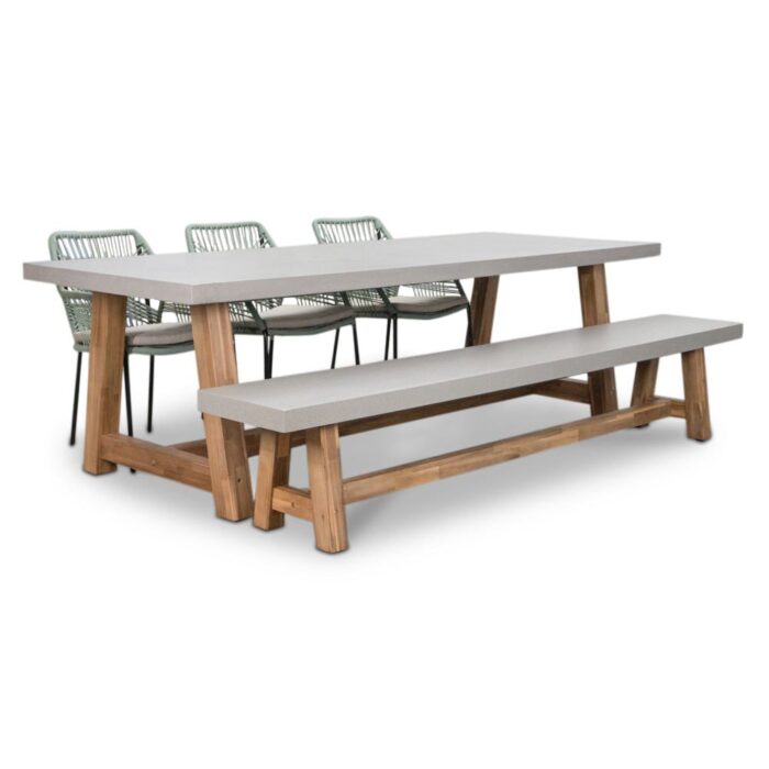 BUITEN living Veltis/Seville mint stoel-bank dining tuinset | 6 personen | betonlook | 250cm – Betonlook, Mint