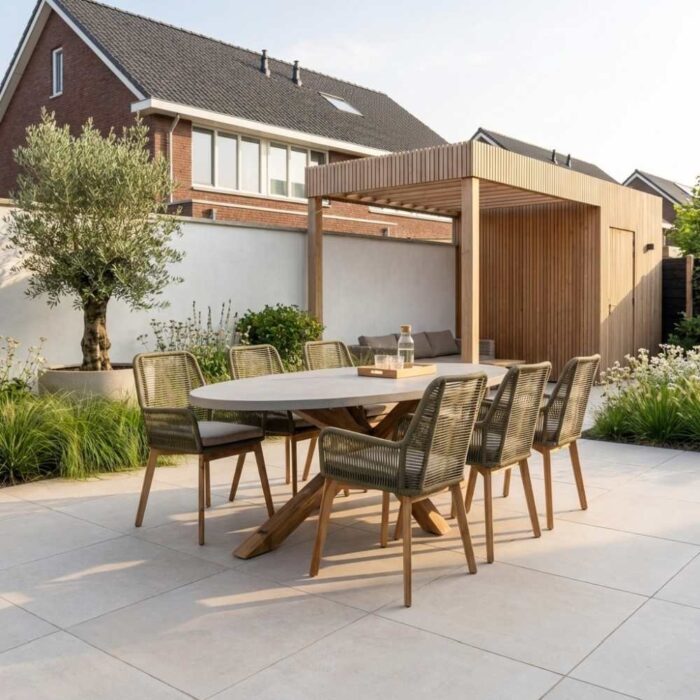 BUITEN living Livorno/Padua dining tuinset | 6 personen | betonlook + touw | 240cm – Betonlook, Groen