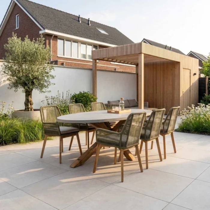 BUITEN living Livorno/Padua dining tuinset | 6 personen | betonlook + touw | 240cm - Betonlook, Groen