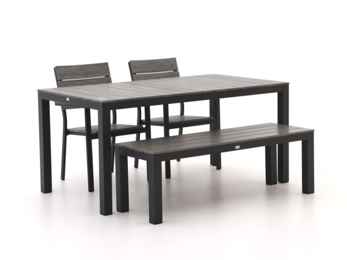 Bellagio tuinmeubelen Fidenza 160cm dining tuinset met bank 4-delig stapelbaar – Zwart